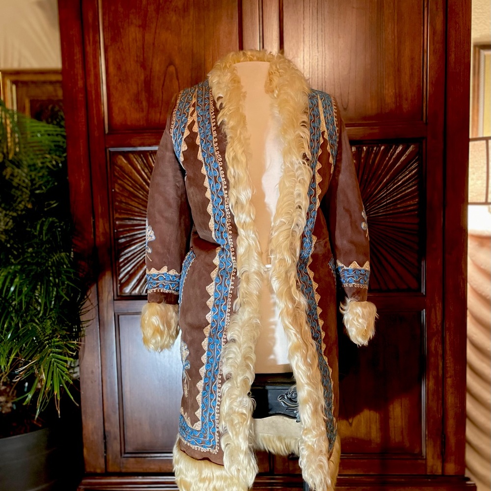 Vintage 70s Afghan Coat Penny Lane Coat Shearling Sheepskin Floral Embroider